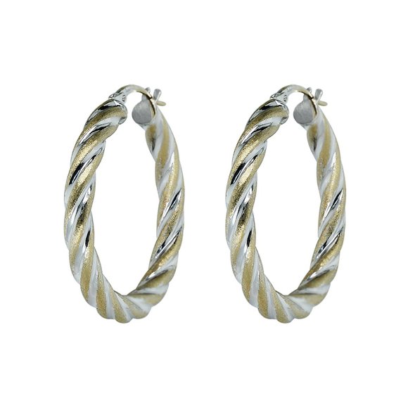 Round Twisted Hoop Earrings 14K Two-Tone Gold Made in Italy - Picture 2 of 4